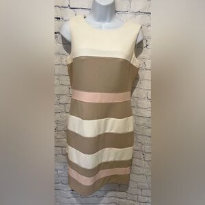 Tommy Hilfiger Striped Sheath Women's Pink Cream Tan Dress Women size 8